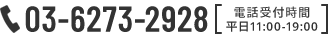 03-6273-2928 電話受付時間 平日11:00-19:00